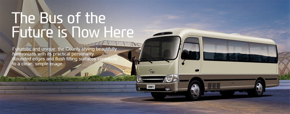 The Bus of the Future is Now Here. Futuristic and unique, the County styling beautifully harmonises with its practical personality. Rounded edges and flush fitting surfaces contribute to a clean, simple image